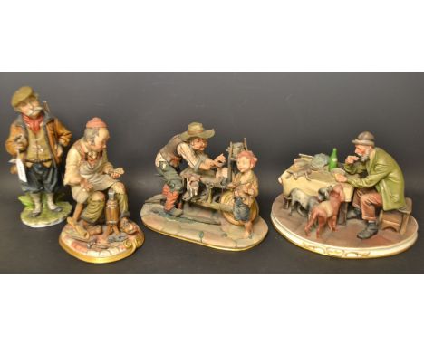A Capodimonte figure, The Gamekeeper; another with Naples mark to base; a similar Figure, The Cobbler; a Naples figure, The K