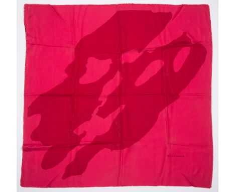 Balenciaga. Women's patterned natural silk scarf in magenta and bright pink, trimmed with a small fringe.Stained.Vintage.87 x