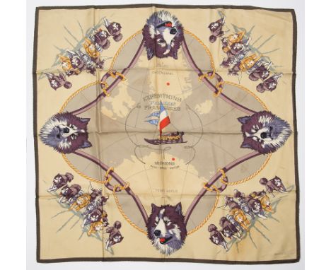 Hermès. Paris. "Expéditions Polaires Françaises". Women's natural silk scarf with printed design.Designed by Paul-Emile Victo