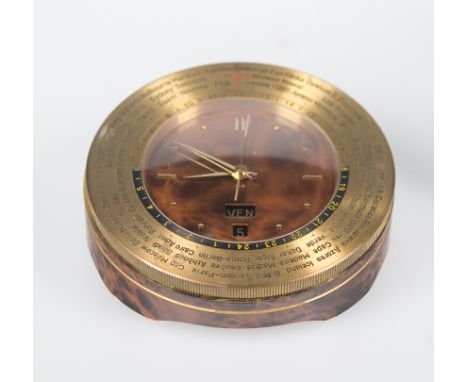 Hermès Paris. Gilded bronze desk alarm clock. World time. Circa 1955.Vintage.4,5 x 11 x 11 cm.