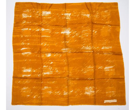 Balenciaga. Women's printed natural silk scarf in pumpkin orange, trimmed with a small fringe.Vintage.85 x 83 cm.