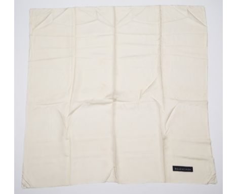 Balenciaga. Women's natural silk scarf. White, and trimmed with a small fringe.Slightly stained.Vintage.87 x 85 cm.