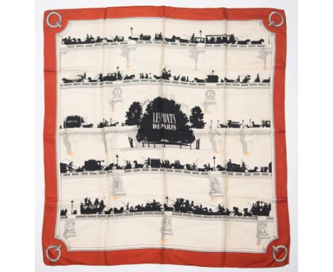Hermès. Paris. "Les Ponts de Paris". Women's natural silk scarf with printed design.Designed by Hugo Grygkar, 1953.Vintage.85