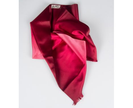 Hermès. Paris. Natural silk, long scarf with a cherry red gradient, fringed at each end.Vintage.110 x 28 cm.