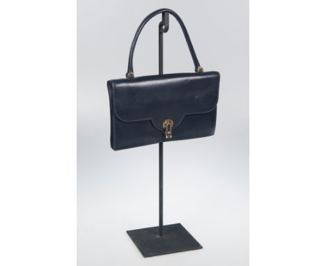 Hermès. Paris. Navy blue leather bag with gilded trimming. Circa 1960 - 1970.Vintage.