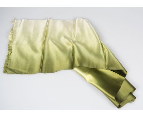 Hermès. Paris. Natural silk, long scarf with a khaki green gradient, fringed at each end.Vintage.110 x 28 cm.