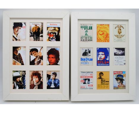 Two framed pictures of Bob Dylan album covers and concert posters - 34cm x 25cm