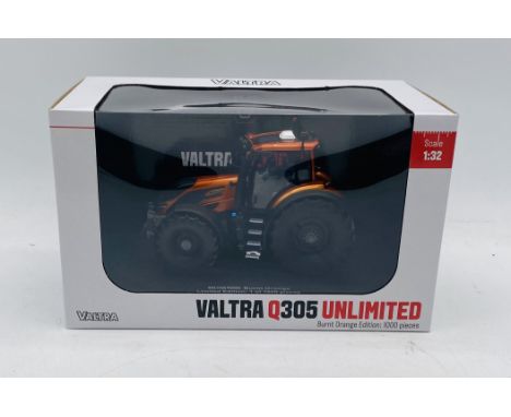 A boxed limited edition Universal Hobbies Valtra Q305 "Unlimited" Burnt Orange Edition die-cast tractor (1:32 scale, limited 