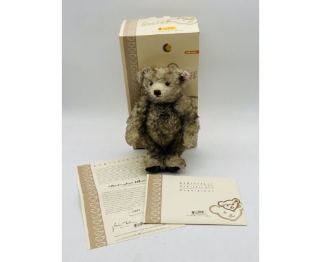 A limited edition boxed Steiff "Buckingham Bear" brown tipped teddy bear with blue velvet feet decorated with Swarovski cryst
