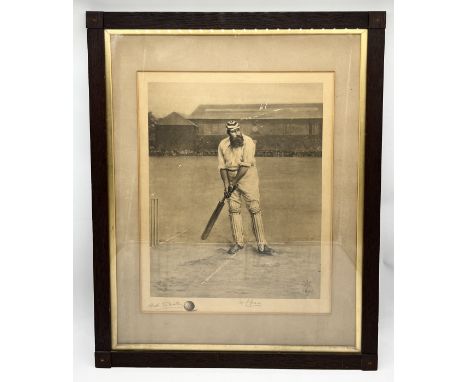 A monochrome print portrait study of the cricketer W.G. Grace after Archibald S. Wortley signed in pencil by W G Grace and th