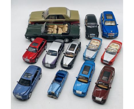 A collection of Rolls Royce die-cast model cars including a Bos Models Silver Spirit in champagne gold & red metallic (A/F - 
