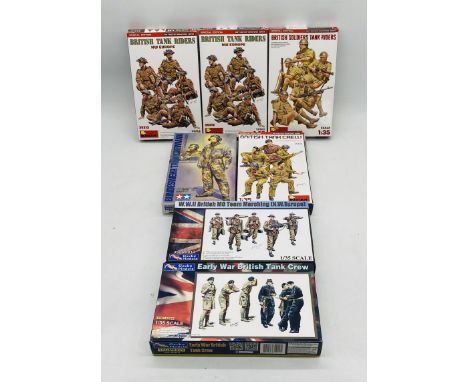 A collection of seven boxed military miniatures plastic figurine kits including four Mini Art Models WW2 special edition kits