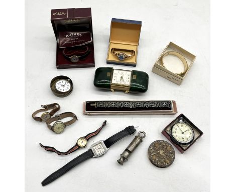 A collection of assorted vintage watches and costume jewellery to include vintage stop watch etc.