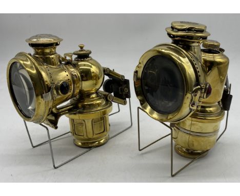 Two antique brass bicycle lamps- A Lucas  Model 262 King of The Road along with a Powell & Hanmer New Sultan lamp