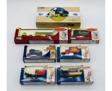 A small collection of seven boxed die-cast vehicles including two Lledo Days Gone Trackside models (Guy Pantechnicon Restmor 
