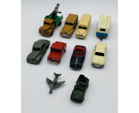 A collection of unboxed vintage Dinky Toys vehicles including Ford Zephyr (162), Austin Atlantic, Daimler (253), Plymouth Woo