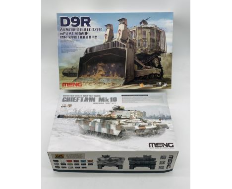 Two boxed Meng military plastic model kits including D9R Armoured Bulldozer (part-built) & Chieftain Mk10 British Main Battle