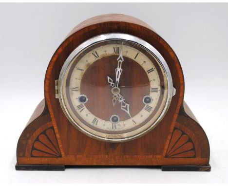 An Enfield inlaid Westminster chime mantel clock, marked 'W. Winslade & Sons' to face - with key