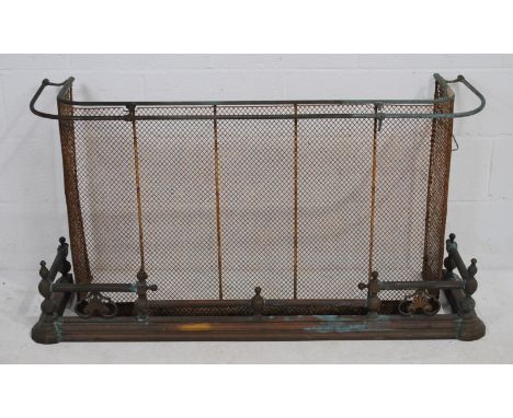 An antique copper curb fender along with a fire guard - total length 135cm, total height 69cm