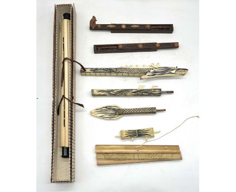 A collection of assorted Oriental items including wall hanging scroll, carved dragon blow pipe etc.