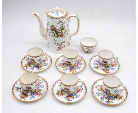 An Aynsley ceramic coffee set, with traditional Oriental pattern