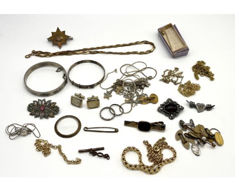 A vintage silver bangle, a silver bar brooch and a collection of assorted costume jewellery etc.