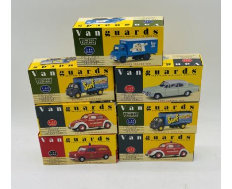 A collection of seven boxes Lledo Vanguards die-cast vehicles including Ford Classic 109E car, two Bedford 'S' Type Surf Vans