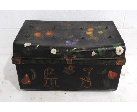 A vintage painted tin trunk