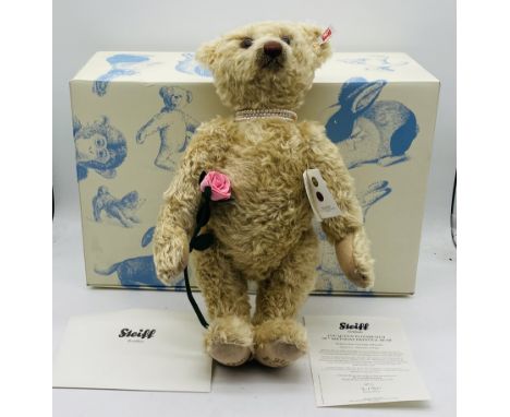A limited edition boxed Steiff "The Queen Elizabeth II 90th Birthday Prestige Bear" - height 50cm, certificate number 21 of 5