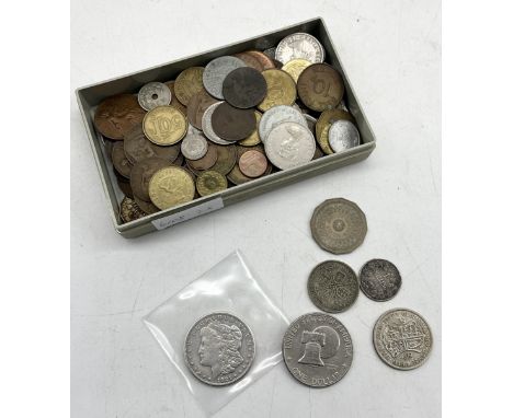 A collection of various coinage including 1921 Morgan dollar, florin, half crown etc. along with two cased large commemorativ