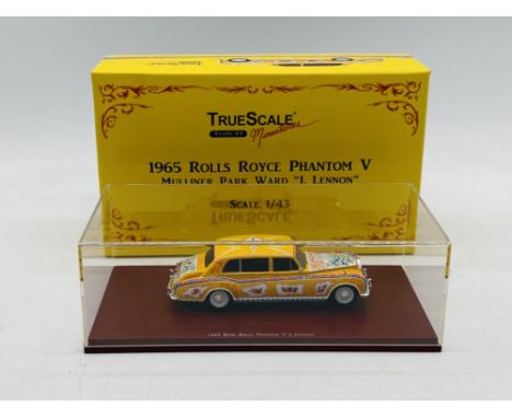 A boxed True Scale Miniatures John Lennon 1965 Rolls Royce Phantom V Mulliner Park Ward die-cast car (1:43 scale) - missing a