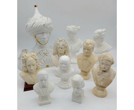 A collection of assorted vintage busts mostly of various composers etc.