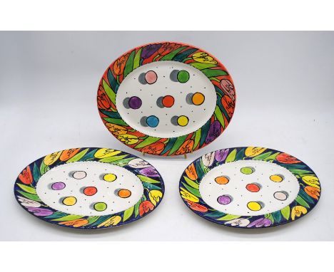 Three hand painted ceramic plates by Jane Willingale of Honiton
