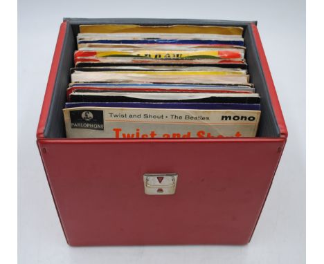 A quantity of various 7" vinyl records, including The Beatles, The Rolling Stones, The Who, Bob Dylan, T. Rex, The Stranglers