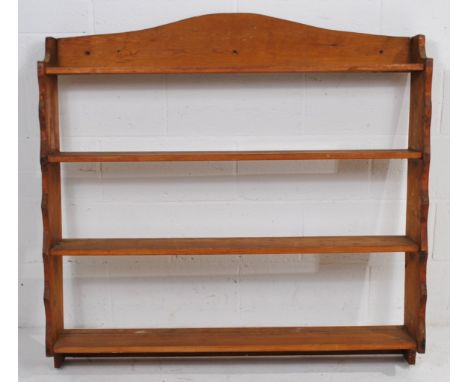 An antique pine wall hanging shelf - length 116.5cm, height 112cm