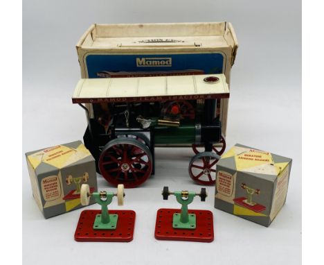 A boxed vintage Mamod T.E.1a live steam tractor engine, along with a boxed Mamod Miniature Grinding Machine and Polishing Mac