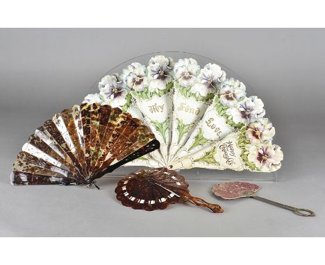 Collection of 20th Century Worldwide Fans, two brisé examples, one in a simulated tortoiseshell leaf with pierced decoration,