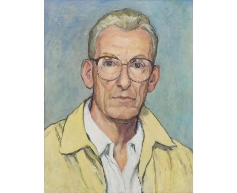 Oil on board, male portrait in decorative frame, unsigned. H.60 W.47cm. 