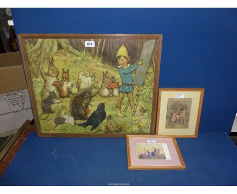 Three framed Margaret W. Tarrant prints to include "The First Flower Service", "Lesson Time" and Children by a tree.