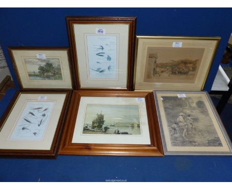 A quantity of Prints to include Blacker's Fly making, "A View on the Exe" after Samuel Prout, children fishing, etching of Th