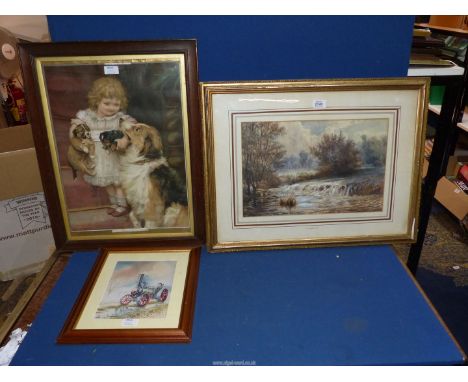 A framed Pears style Print titled 'Which Hand Will You Have' (a/f), a framed Print of a Traction Engine and a framed and moun