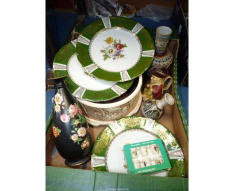 A quantity of china including Bretby planter, stoneware embossed vase, Winterling Bavarian display plates etc.