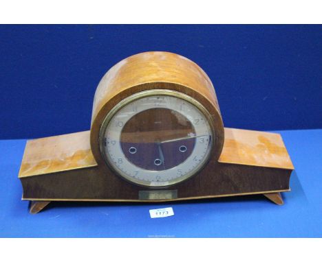 A Smith's Westminster Mantle clock with presentation plaque 'Presented to Mr William Charles Hill on completing 33 years serv
