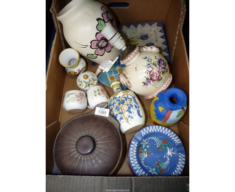 A quantity of studio pottery including lamp, vases, etc.