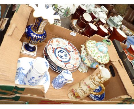 A quantity of china including a Royal Worcester porcelain jug no 1047 a/f., blue and white chinoiserie style jugs and plate b