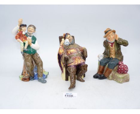 Three Royal Doulton figures, "The Foaming Quart", The Puppet maker" and "Owd William".