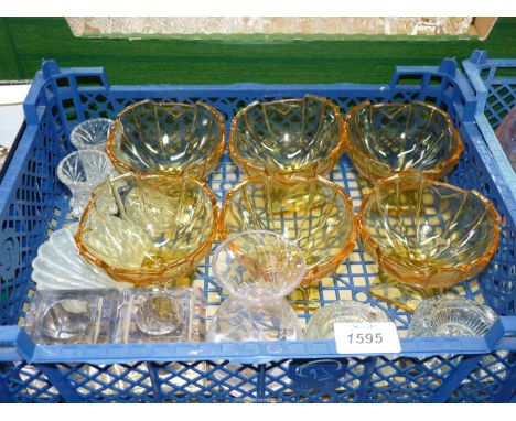 A small quantity of glass including dessert dishes, salts, Caithness vase etc.