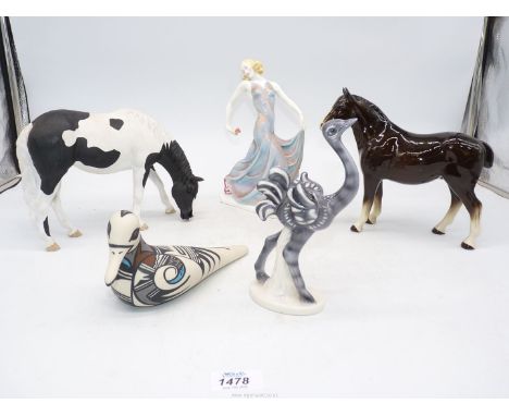 A quantity of animal ornaments including Goebel Ostrich, 'Hopi Bird' Desert Studio Pottery and Royal Worcester figure 'The La