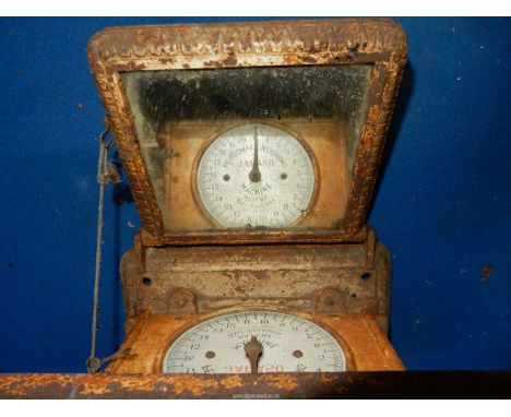 A vintage personal weighing Scales by "Jaraso" in working order and having ingenious use of a deployable mirror in order to v