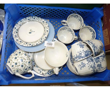 A set of seven Villeroy and Boch "Valeria" cups and saucers and two Laura Ashley Garden Collection trios.